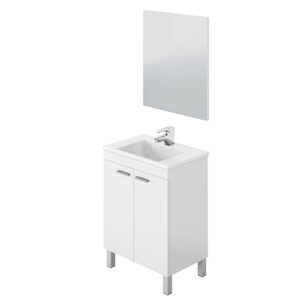 FOR013 - 305310BO SHINY WHITE CABINET 60X45X80 INCL. MIRROR WITH ADDITIONAL BASIN