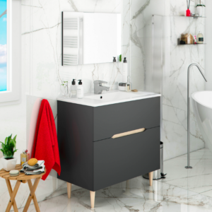 FOR040 - 305401Z - LOTTO MUEBLE 80 ANTHRACITE GREY FLOOR STANDING VANITY 80X45X80 incl. MIRROR AND CERAMIC BASIN